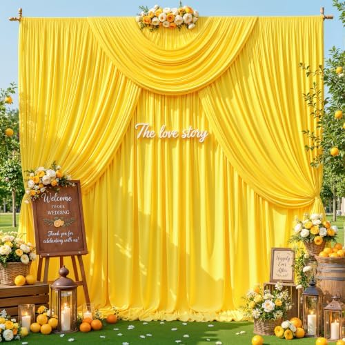 40ft x 10ft Yellow Backdrop Curtains, 8 Panels Yellow Drapes for Backdrop - Image 2