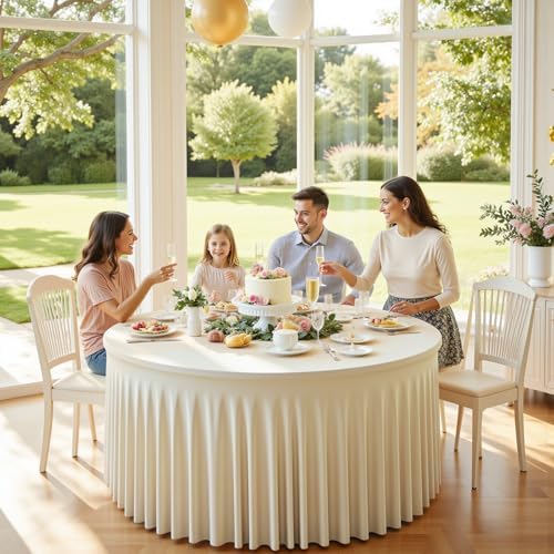 6 Pack Ivory Round Spandex Tablecloths, 5FT/60In Stretchy Table Cloth with Skirt, Washable Fitted Tablecloth, Circle Wrinkle Free Table Cover for Wedding Party Dining Banquet Event - Image 6