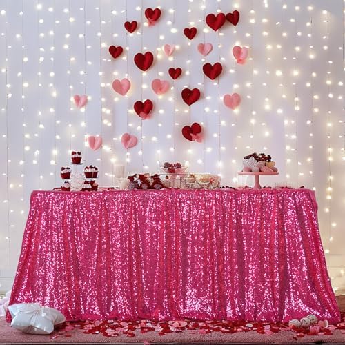 Poise3EHome Hot Pink Sequin Tablecloth 90×156 Inch Rectangle Sparkly Fabric Table Cloth for Baby Shower Birthday Party Wedding Christmas Holiday Decoration - Image 4