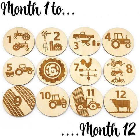 SM Design Baby Milestone Markers Set of 12 + Birth Announcement Sign | Monthly Baby Photo Props | First Year Milestones | Nursery Wall Decor | Hobby Theme (Farm) - Image 3