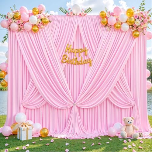 10x10 Pink Backdrop Curtain for Parties Baby Shower Wrinkle Free Pink Photo Curtains Backdrop Drapes Fabric Decoration for Wedding Birthday Party 5ft x 10ft,2 Panels - Image 3