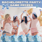 74PCS Baby Shower Prizes for Game Winners with Clear Makeup Bags Glitter Mirrors Belly Rulers Baby Feet Keychains Headbands Hair Claws for Baby Shower Games and Bridal Shower Favors (Blue, 6 Sets) - Image 6