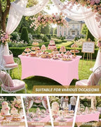 Fixwal 3 Pack 8FT Pink Birthday Tablecloth Spandex Fitted Table Cover - Image 7