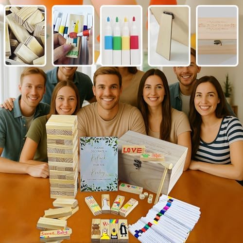 101pcs Baby Shower Games Sign Kit, Baby Blocks Game for Baby Shower, 2 Ways to Play | Blank Wooden Strips, Guest Games, Fun Activities for Boys and Girls - Image 7