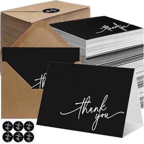 Gueevin 200 Pcs Thank You Cards with Envelopes Stickers, 3.5x5", Black by Gueevin
