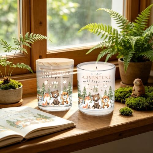 Whaline 12Pcs Adventure Baby Shower Empty Candle Jar with Wooden Lid Woodland Animal Baby Clothes Glass Candle Container for Candles Making Storing Kitchen Table Centerpiece Decoration - Image 5