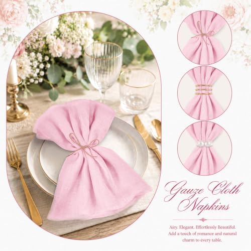 60Pack Light Pink Cheesecloth Napkins Rustic Boho Gauze Napkins 20"x20" - Image 5