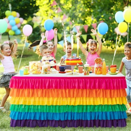 Pufogu BrightRainbow Tulle Table Skirt 9ft Tutu Ruffled Chiffon Tablecloth For Rectangle Wedding Baby Shower Girls Birthday Party and Cake Dessert Table Decorations(BrightRainbow, L9(ft), H30in) - Image 3