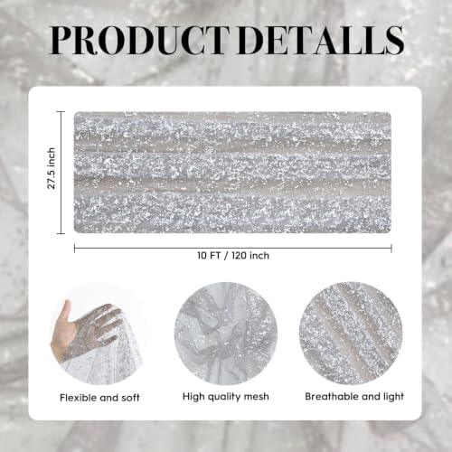 Artoid Mode 6PC Grey Gold Gauze Table Runner 120 Inch 10FT, Glitter Metallic Foil Sheer Dining Wedding Anniversary Holiday Birthday Table Decor for Home Party - Image 7