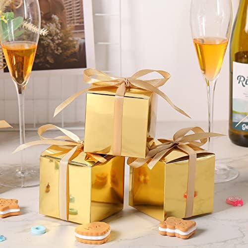 Glenmal 200 Pcs Small Gift Boxes 3x3x3 Inches Gold with Ribbons Kraft - Image 4