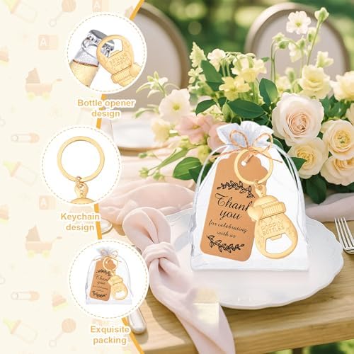 50Pcs Popping Bottle Openers Keychain Baby Shower Party Favors for Guests Bottle Opener Return Gift Souvenirs with Organza Bags Cards for Gender Reveal Theme Decoration Supplies（Love Bottle Style） - Image 3