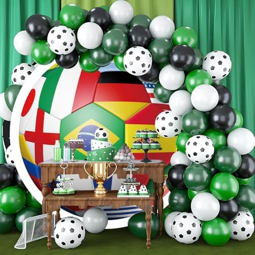 Soccer Ball Round Backdrop Cover Soccer Sports Theme Round Arch Backdrop Cover International World Flags Football Birthday Party Decorations Photography Background for Men Fans Kids Boys 7.2ft - Image 4