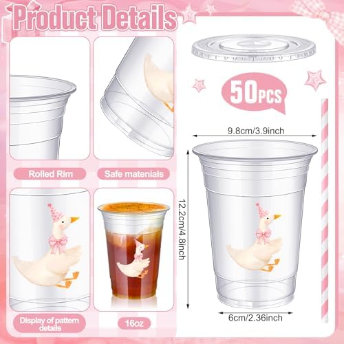 Jingmore 100 Pcs 50 Pcs One Silly Goose Plastic Cups, 16 oz, Pink - Image 2