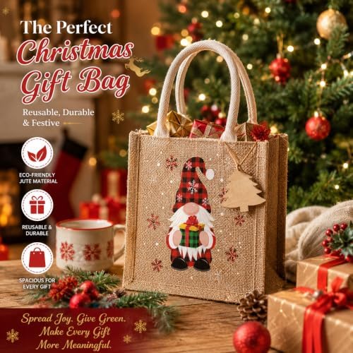 Sweetude 12 Pack Christmas Linen Burlap Bags with Tags,Plaid - Image 4