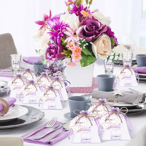 Funnymoom 50 Sets Butterfly Baby Shower Favors for Guests Souvenir A Little Butterfly is on The Way Acrylic Clear Shot Glasses Thank You Tags with Organza Bags Spring Party Decorations - Image 5