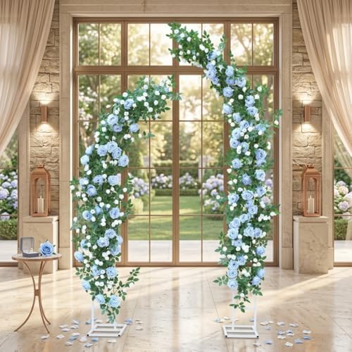 2 PCS 12FT Bendable Flower Garland, Fake Rose Vine for Wedding Decor,Blue - Image 4