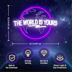 The World Is Yours Neon Sign Dimmable Carved Planet The World Is Yours LED Signs Purple Neon Sign for Bedroom Classroom Man Cave Game Room Birthday Christmas Gifts for Kids - Image 2