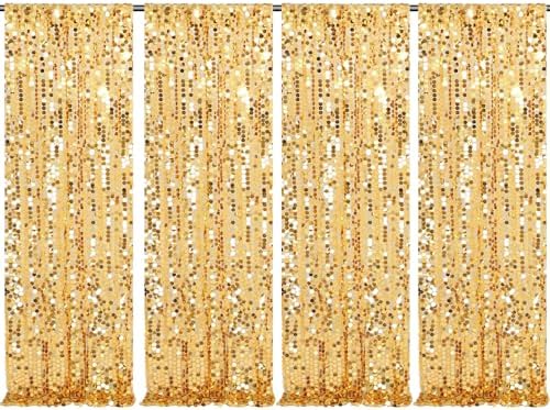Big Payette Gold Sequin Backdrop Curtain 4 Panels 2ftx8ft Glitter Sparkly Party Background Drapes for Wedding Birthday Baby Shower Event Decoration by SoarDream