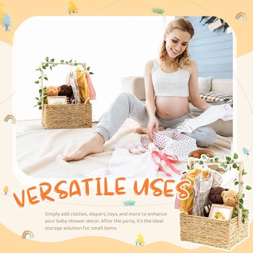 Juexica Baby Shower Crate Closet Wicker Baby Welcome Box Woven Crate Baby Gift Basket with Handle and Garland Welcome Baby Gifts for Boys Girls Newborn Gift Storage - Image 7