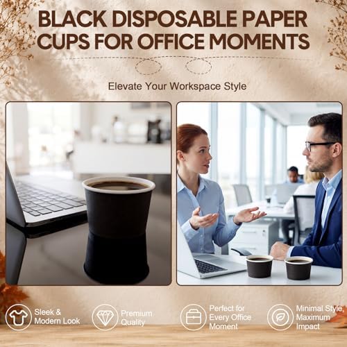 Honeydak 200 Pcs 4 oz Black Paper Ice Cream Cups Disposable Dessert Bowls for Hot or Cold Food Brown Paper Snack Containers for Sundae, Frozen Yogurt, Soup Baby Shower Party Supplies - Image 5