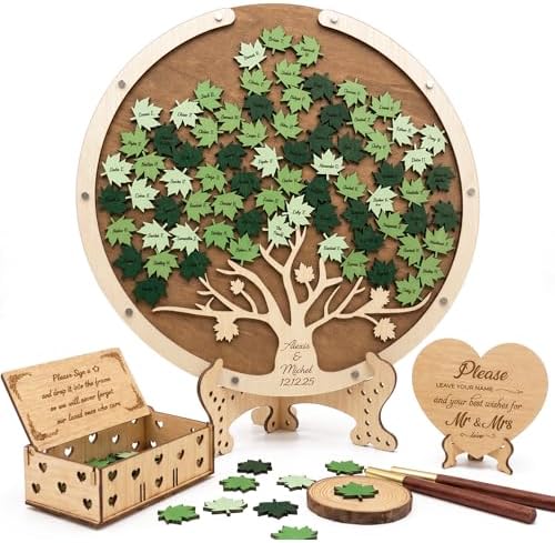 Wedding Guest Book Tree Alternative with Leaf Chips, Wooden Frame Sign-in by GIFTSH0PBYHELEN
