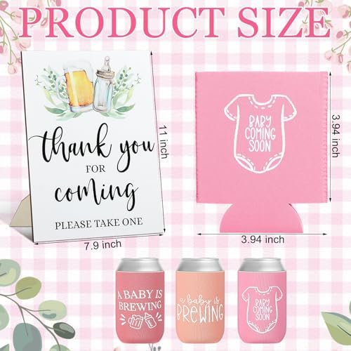 SiliFine 37 Pcs a Baby Is Brewing Pink Can Coolers Baby Shower Party Favors - Image 3