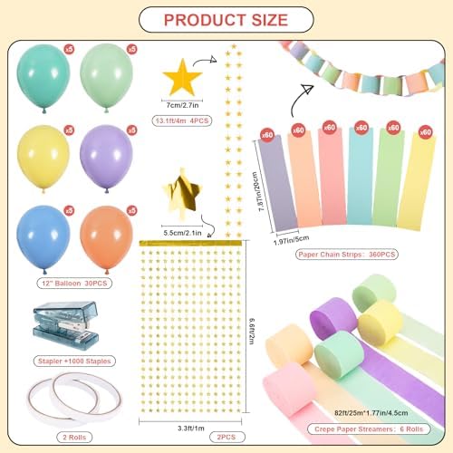 360 Sheets Colorful Paper Chains Strips and Star Garland for Fancy Party - Image 2