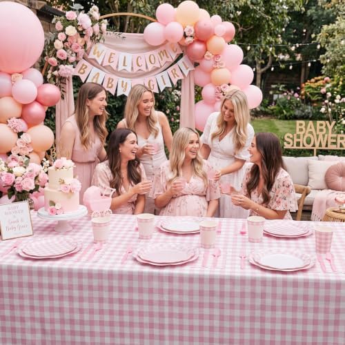 Ceenna 392 Pcs Pink Gingham Paper Plates Napkins Cup Party Supplies for 48 - Image 5