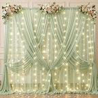 20x10ft Sage Green Tulle Backdrop Curtains with Lights String for Parties,Wrinkle Free Sheer Curtain Wedding Photo Backdop Drapes for Baby Shower Birthday Party Photography Home Decorations by PartyTalk