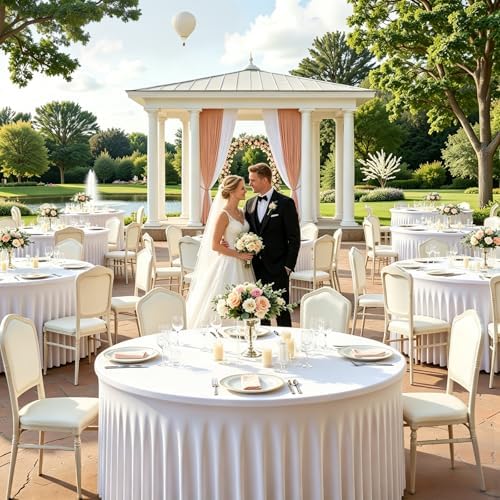 6 Pack White Round Tablecloth, Fitted Table Cloths for 6 foot Round Tables, Washable 132 Inch Table Skirt for Wedding Birthday Photography Themed Parties Banquet Holidays White Party Decorations - Image 5