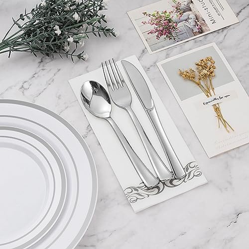 BESTVIP 350 PCS Disposable Silver Plates and Silverware Set for 50 Guests - Image 6