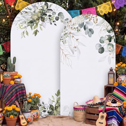 Mindsoft 2 Set Sage Green Floral Arch Backdrop Cover Stretchy 7.2ft 6.6ft - Image 3