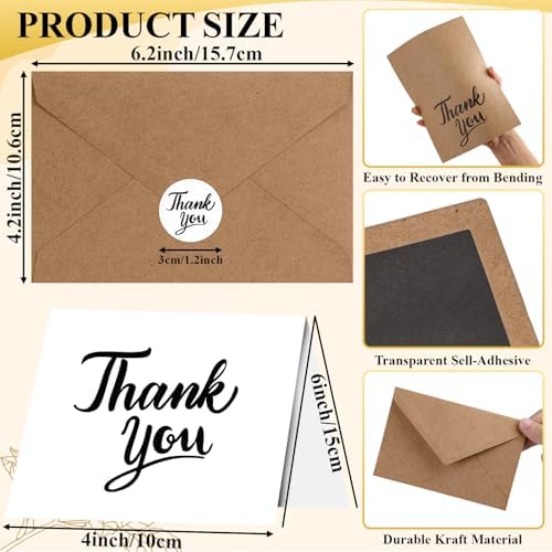 600 PCS Thank You Cards with Envelopes Matching Stickers Thank You Notes Bulk 4x6 Inch Minimalistic Design for Business Baby Shower Wedding Small Business Graduation Bridal Shower Funeral Mixed - Image 2