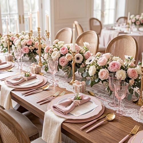 WDF 60pcs Pink Plastic Plates - 10.25inch Baroque Pink And Gold Disposable Dinner Plates for Upscale Parties -Special for Baby Shower/Birthday/Weddings - Image 2