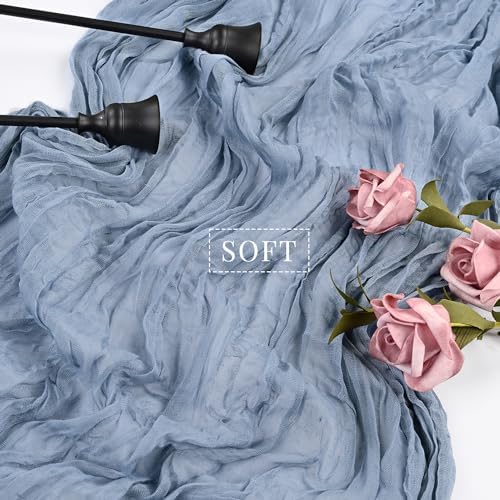 12 Pcs Dusty Blue Cheesecloth Table Runner 10FT Runner for Tables 35 x 120 Inches Long Gauze Boho Fabric Table Runner Decoration Rustic Sheer Runner for Wedding Birthday Baby Shower Party (Dusty Blue) - Image 4