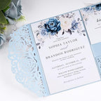 50PCS Baby Blue Laser Cut Wedding Invitation with Envelopes and Rsvp Cards - Image 3