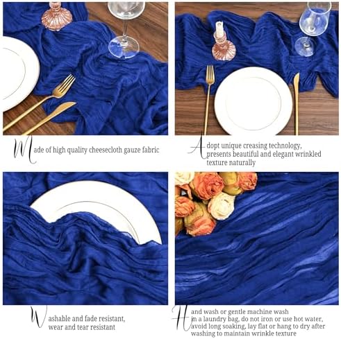 24 Pack Royal Blue Table Runners 10Ft Cheesecloth Table Runner Rustic Gauze Table Runner Romantic Long Sheer Fabric Cheese Cloth Table Runner for Wedding Party Bridal Baby Shower - Image 3