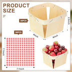 Thyle 60 Pcs/30 Sets Wood Berry Basket with Gingham Wax Paper Sheets Farmer Market Shower Party Favor Small Container Boxes for Friut Vegetable Locally Grown Baby Shower Display Gift(Plaid,Red) - Image 3