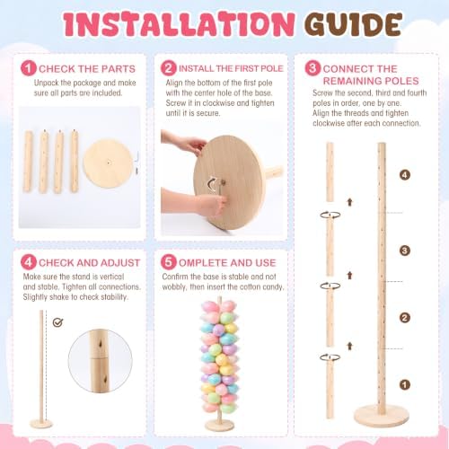 Novabright 5.25 ft Wooden Cotton Candy Stand Holder, Tall Cake Pop Stand - Image 4