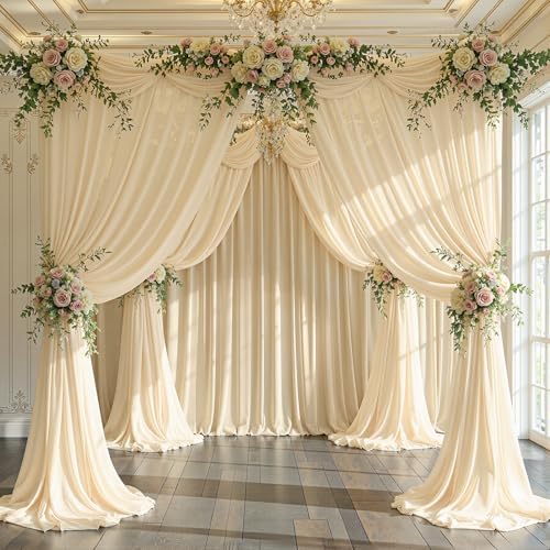 20ft x 10ft Champagne Backdrop Curtains, Wrinkle-Free Sheer Chiffon Fabric Photo Backdrop Drapes for Wedding Arch Party Ceremony Stage Photography Decorations - Image 6