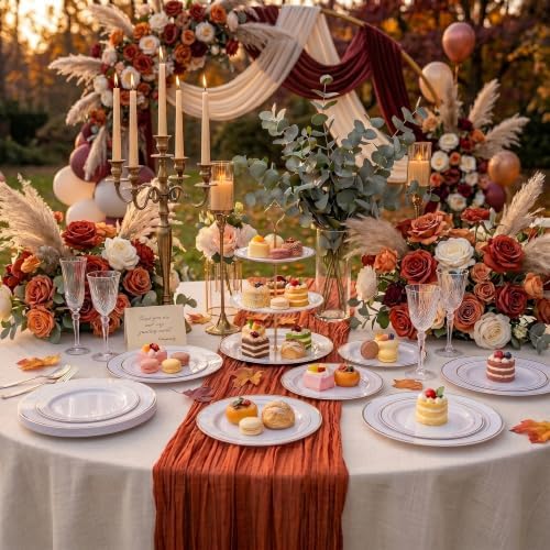 FLOWERCAT 60PCS Silver Plastic Plates - Heavy Duty White and Silver Plastic Plates Disposable - Include 30PCS 10.25inch Dinner Plates and 30PCS 7.5inch Dessert Plates for Fall Wedding&Birthday Party - Image 2