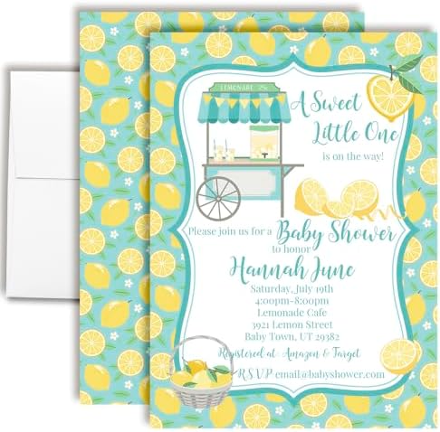 Custom Baby Shower Invites Blue Lemon Invitations for Boys, Pack of 20 5x7 Personalized Lemon Themed Invites with Envelopes - Unique Lemon Baby Shower Cards by AmandaCreation by AmandaCreation