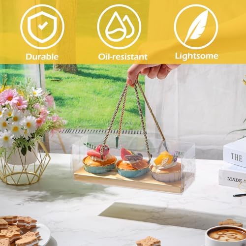 Thenshop 40 Pcs Clear Cupcake Boxes 9x3x3 in 3 Compartment Holder,Gold - Image 6
