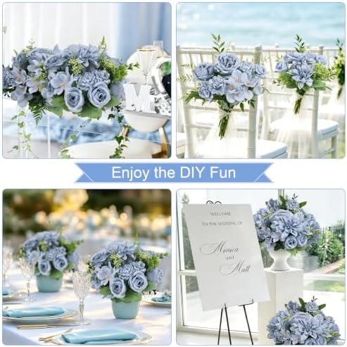 Dusty Blue Peonies Dahlia Artificial Flowers Bulk, 12 Bundles - Image 4
