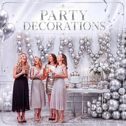 Gejoy 200 Pcs Link Balloons Latex Party Decor,Metallic Silver,10 Inch - Image 5