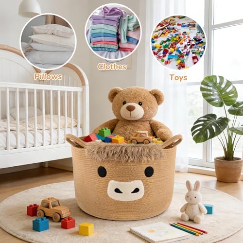 Large Highland Cute Cow Basket for Nursery,Laundry Blanket Gift Basket - Image 5