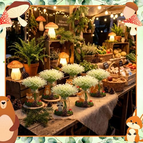 43 Pcs Woodland Animals Centerpieces Forest Animals Tabletop Centerpiece for Baby Shower Jungle Birthday Party Decor Kit with Mason Jar Babysbreath Animal Cutouts Wood Rounds Pine Cones Moss - Image 6
