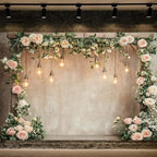 8x6ft Country Wedding Photography Backdrop Floral Rustic Roses Farmhouse Wooden Door Backdrop Pink Flower Birthday Baby Shower Wedding Bridal Party Banner Photo Booth Props Anniversary Background - Image 2