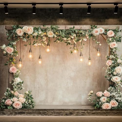 8x6ft Country Wedding Photography Backdrop Floral Rustic Roses Farmhouse Wooden Door Backdrop Pink Flower Birthday Baby Shower Wedding Bridal Party Banner Photo Booth Props Anniversary Background - Image 2