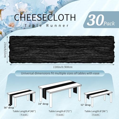 30 Pack Cheesecloth Table Runner 10FT Black Table Runner Boho Gauze Cheese Cloth Table Runners Long Rustic Sheer Table Decorations for Wedding Party Baby Bridal Shower Birthday Holiday Home - Image 2